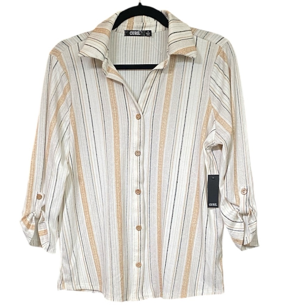 Cure. Beige and White Striped Blouse